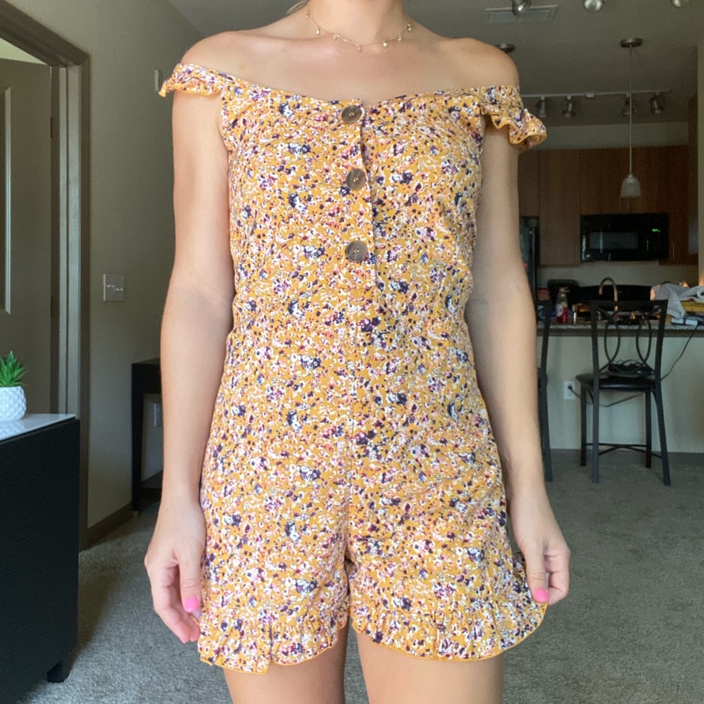 Flower Printed Romper with Button Detail